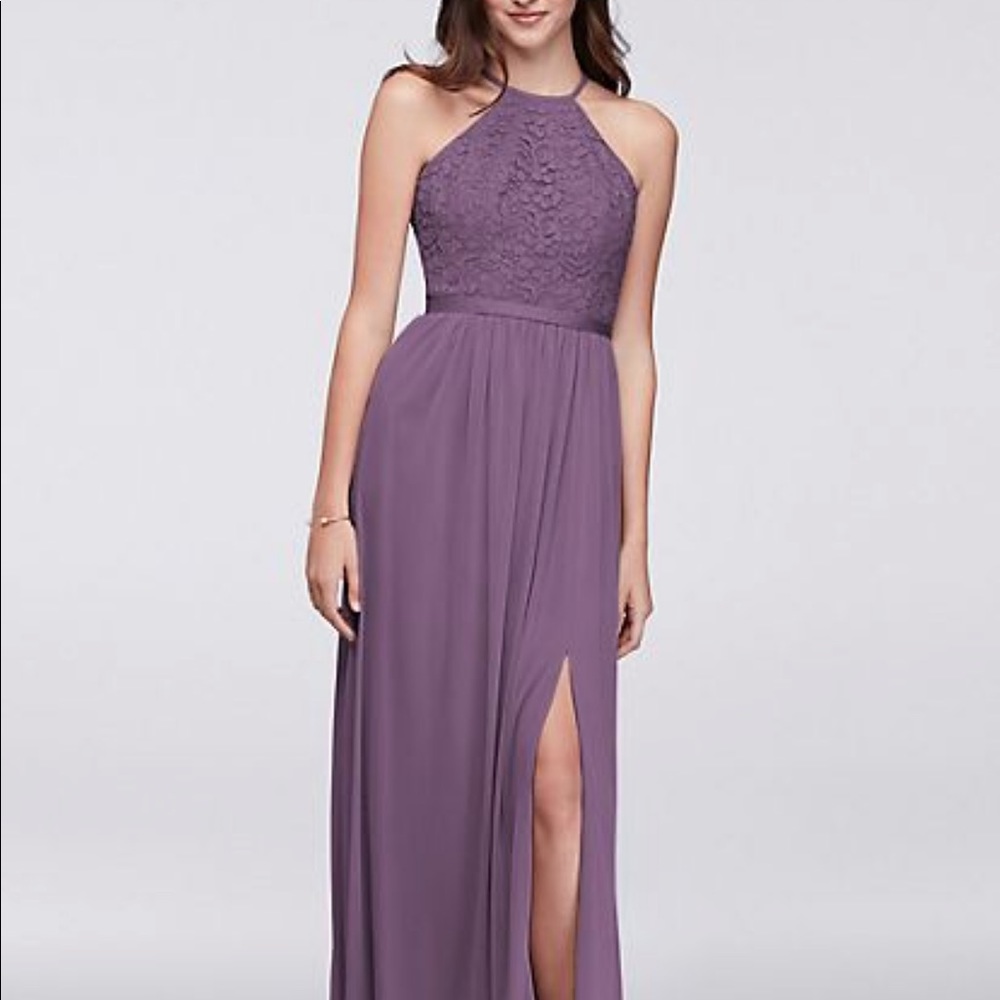 David’s Bridal Wisteria Halter Bridesmaid Dress